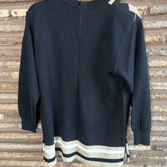 Vintage Funky Sweater Woman with Hat Sunglasses Black Taupe - Picture 3 of 9